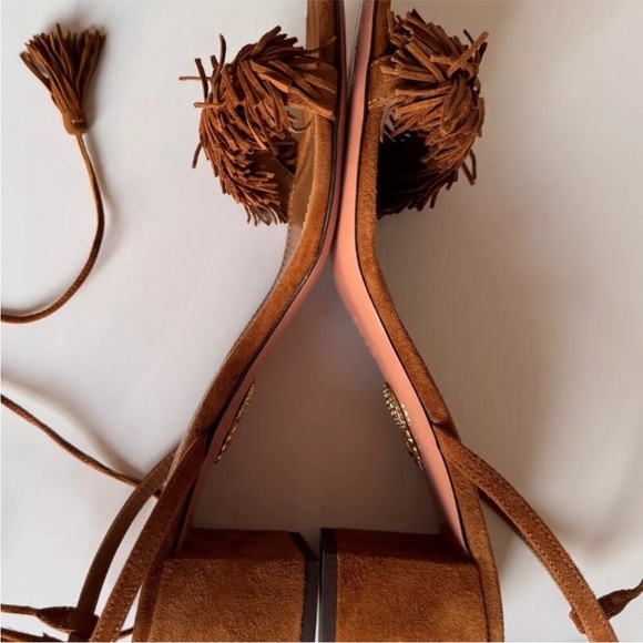 🔥 AQUAZZURA Brown Suede Wild Thing Ankle-Wrap Sandals Size 36.5 / 6.5 - Picture 7 of 16
